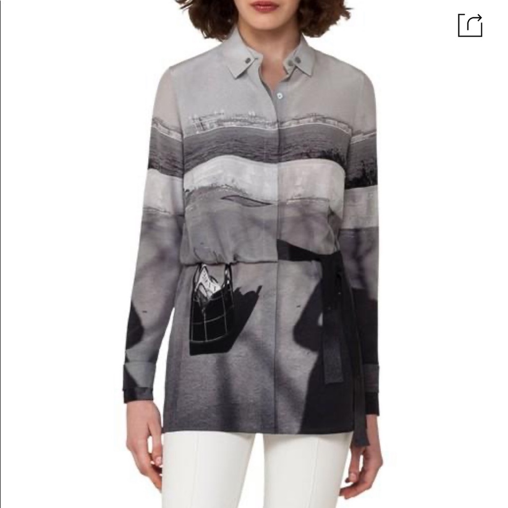 Akris Shadow Print Silk Blouse